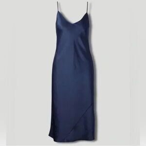Aritzia Wilfred Satin Midi Slip Dress Navy